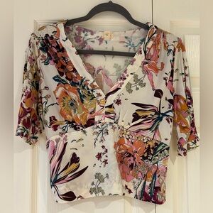 Anthropologie Floral V-Neck Top